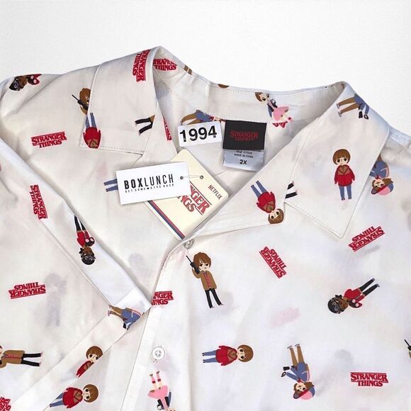 Stranger Things Mens 2X Netflix Hopper Short‎ Sleeve White Shirt Button Down